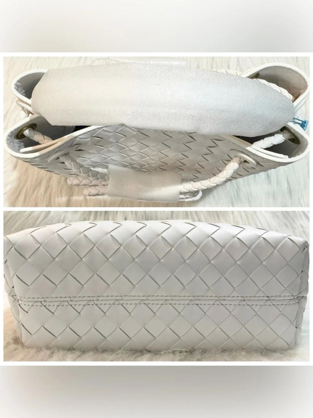 Tiffany & Fred Paris Woven Genuine Leather Satchel Crossbody Bag White NWT